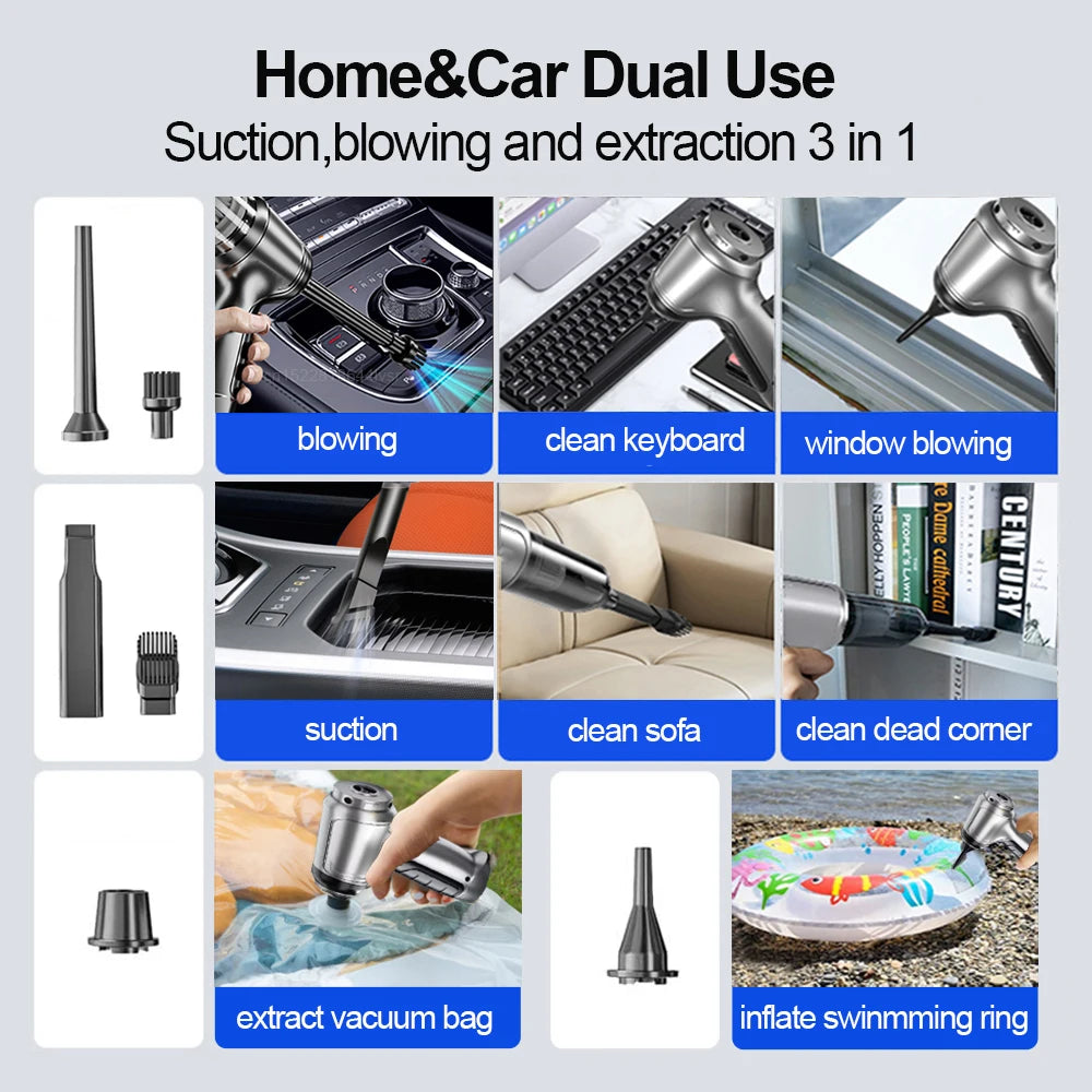 Car Vacuum Cleaner Portable Wireless Vacuum Cleaner 15000PA Strong Suction Handheld Vacuum Cleaner Powerful Blower for Car Home